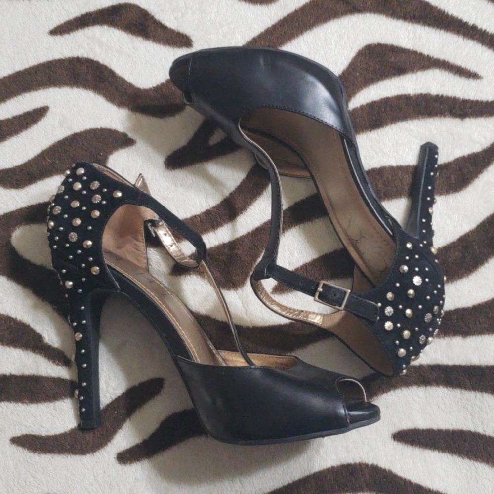 BCBG Paris T strap studded heels